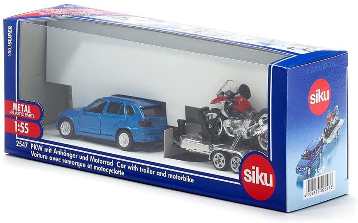 SIKU 2547 1:55 SCALE BMW WITH TRAILER AND MOTORBIKE