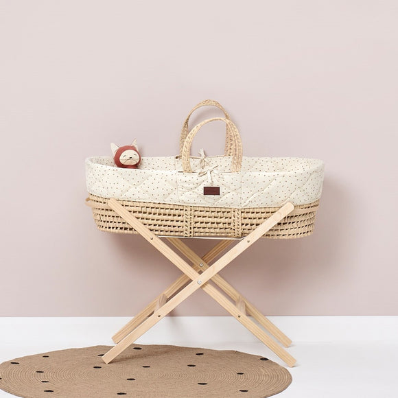 Little Green Sheep printed Moses basket & stand - linen