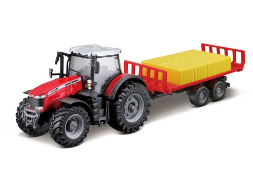 BURAGO 18-31675 MASSEY FERGUSSON 8740S TRACTOR WITH BALE TRAILER