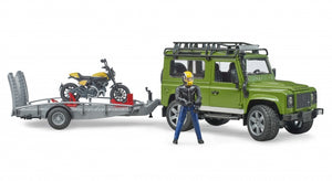 BRUDER 2589 Land Rover Defender with Motorbike Trailer