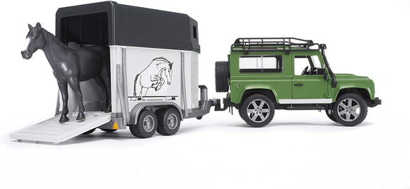 BRUDER 2592 Land Rover Defender with Horse Box Trailer and Horse