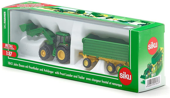 SIKU 1843 JOHN DEERE WITH FRONT LOADER AND TRAILER 1:87 SCALE