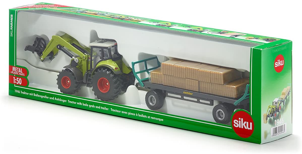 SIKU 1946 TRACTOR WITH BALE GRAB AND TRAILER 1:50 SCALE