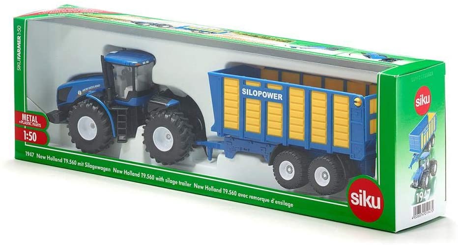 SIKU 1947 NEW HOLLAND TRACTOR WITH SILAGE TRAILER 1:50 SCALE