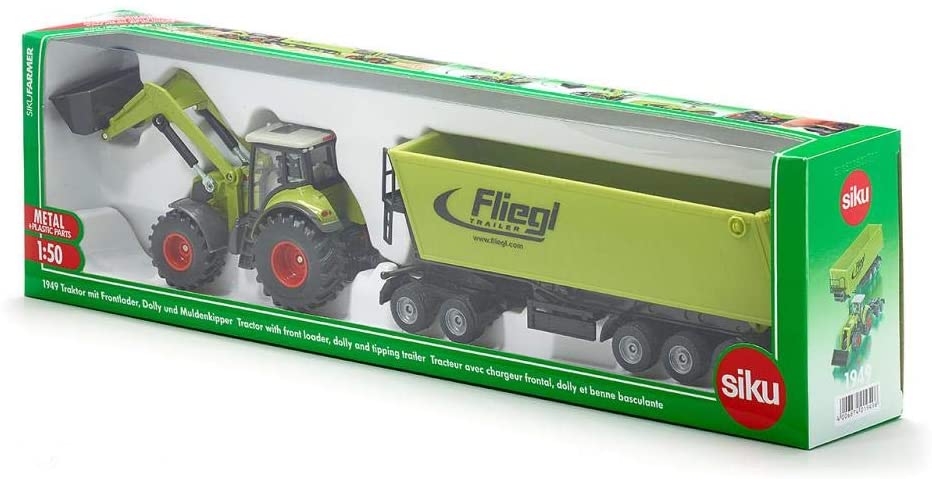 SIKU 1949 CLASS TRACTOR WITH FRONT LOADER DOLLY AND TIPPING TRAILER 1:50 SCALE