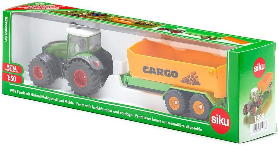 SIKU 1989 FENDT TRACTOR WITH HOOKLIFT TRAILER AND CARRIAGE 1:50 SCALE