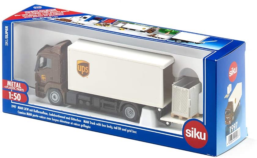 SIKU 1997 1:50 SCALE UPS MAN TRUCK WITH BOX BODY, TAIL LIFT AND GRID BOX