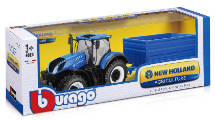BURAGO 18-44067 NEW HOLLAND T7HD TRACTOR WITH HAY TRAILER