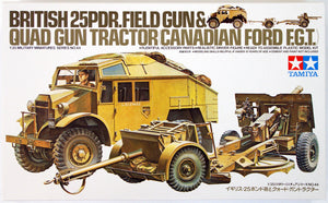 TAMIYA 35044 BRITISH 25PDR FIELD GUN & QUAD GUN TRACTOR CANADIAN FORD F.G.T  PLASTIC MODEL KIT 1/35 SCALE