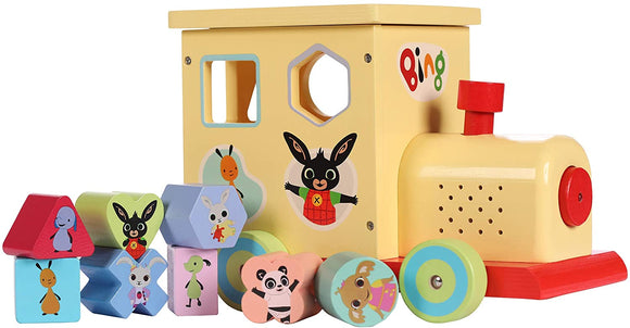8TH WONDER 1069 BING THE BUNNY SHAPE SORTER TRAIN WITH SOUND WOODEN TOY
