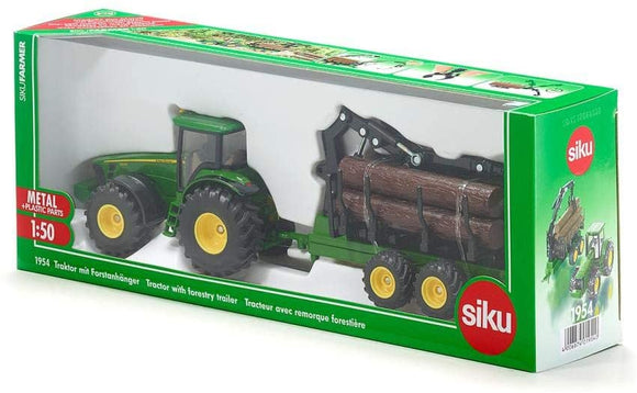 SIKU 1954 JOHN DEERE TRACTOR WITH FORESTRY TRAILER 1:50TH SCALE