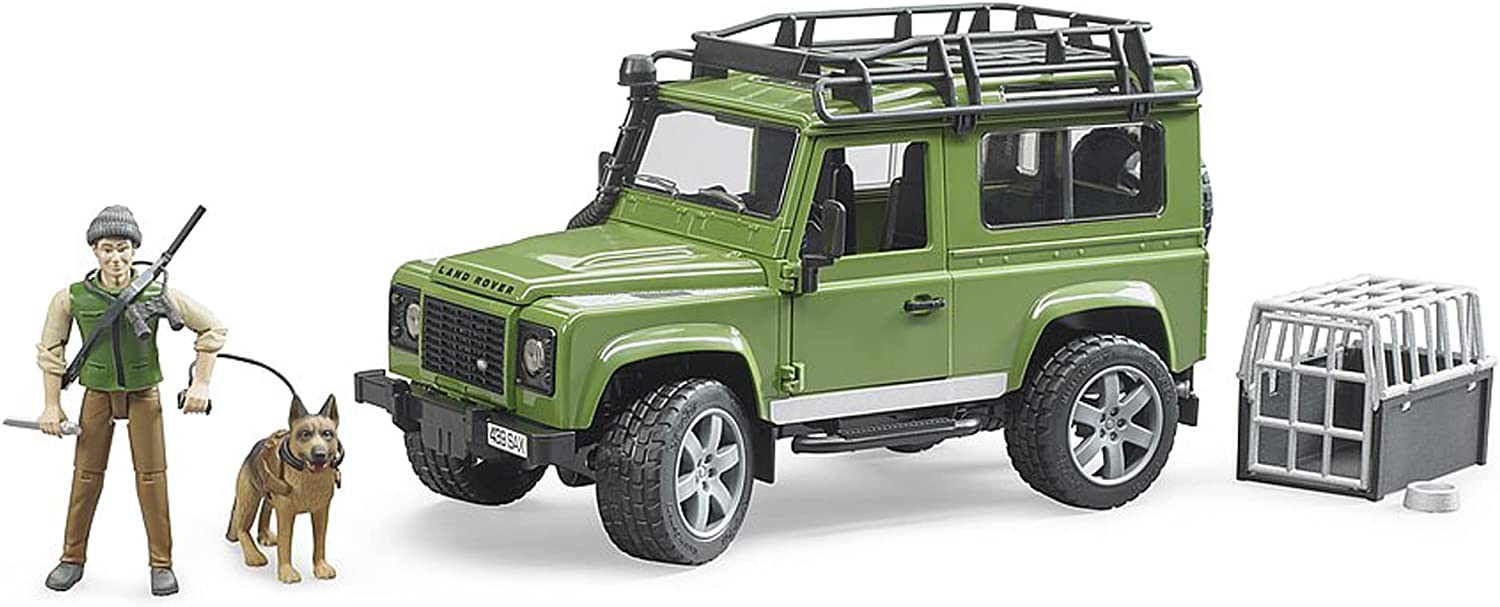 BRUDER 2587 LANDROVER DEFENDER WITH FORESTER AND DOG