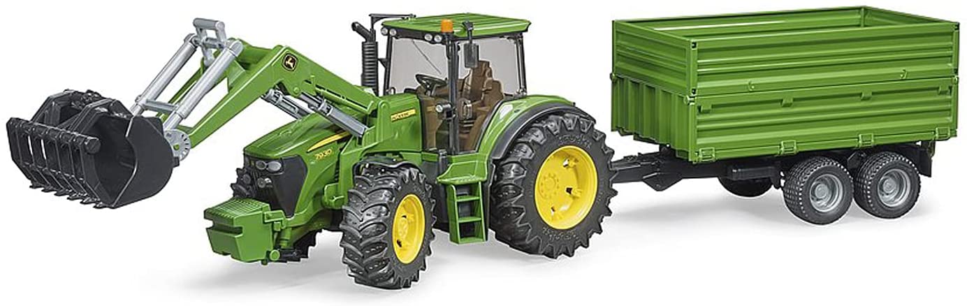 BRUDER 3055 JOHN DEERE 7930 TRACTOR WITH FRONT LOADER & TIPPING TRAILER