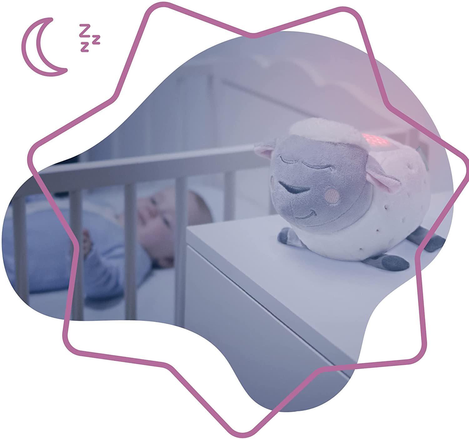 Badabulle Lulu the Lamb Musical Projection Night Light, Sensory baby light