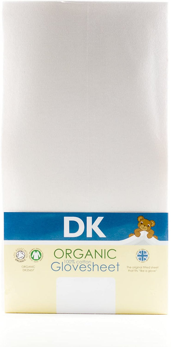 DK Glovesheets 100% Cotton Fitted Travel Cot Sheet (White, 105x75cm)