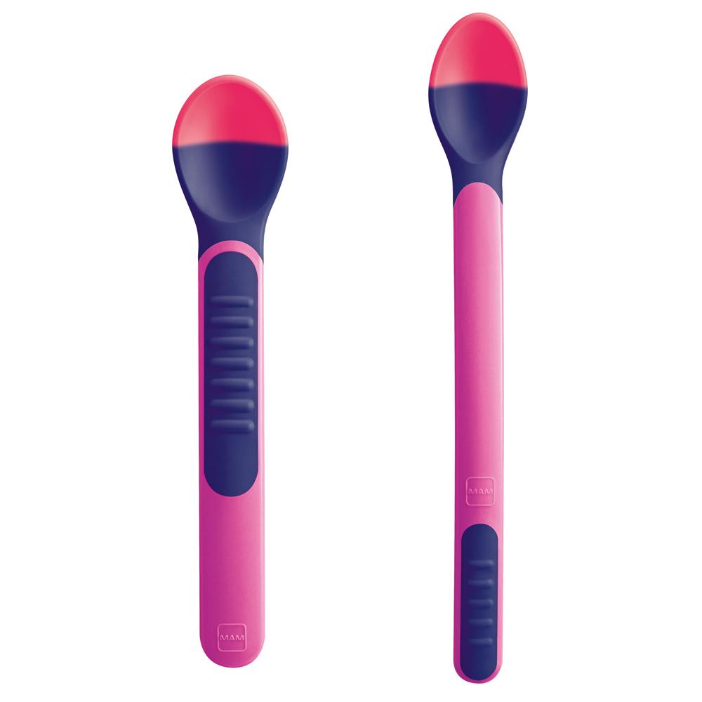 MAM Heat Sensitive Spoons & cover 6m+Pink