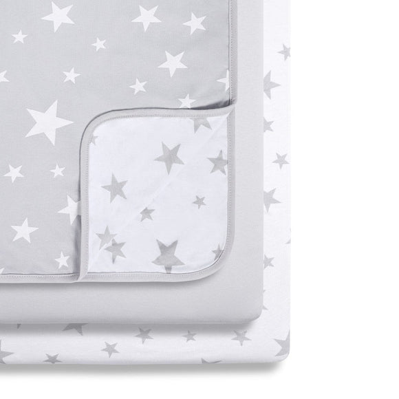 Snuz 3 Piece Grey Star Bedding Set For SnuzPod Bedside Crib