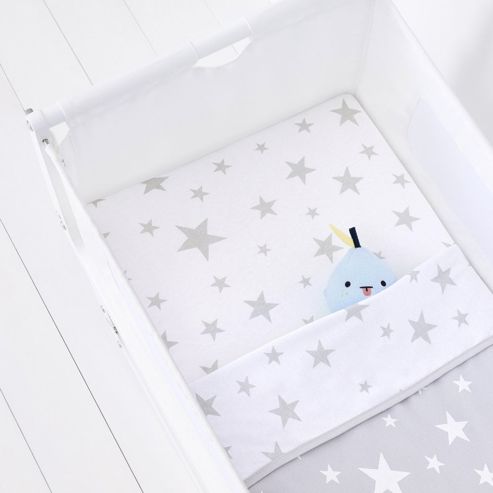 Snuz 3 Piece Grey Star Bedding Set For SnuzPod Bedside Crib