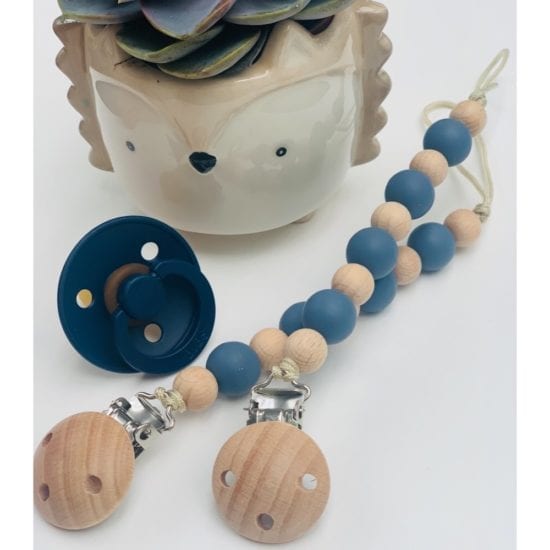 Nibbling Silicone & Wood soother clip Denim Blue Dummy Pacifier