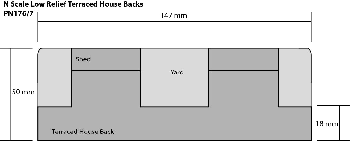 METCALFE PN176 N SCALE LOW RELIEF TERRACED HOUSE BACK RED BRICK