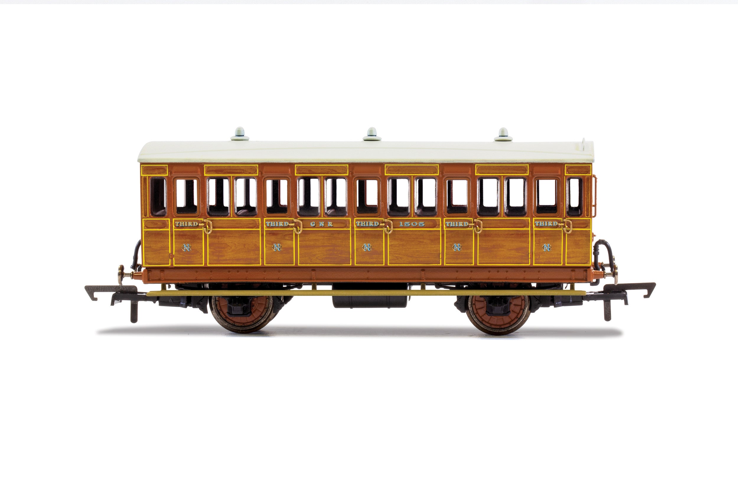 Hornby R40104A Coaches GNR  4 Wheel Coach  3rd Class  Fitted Lights  1505 - Era 2