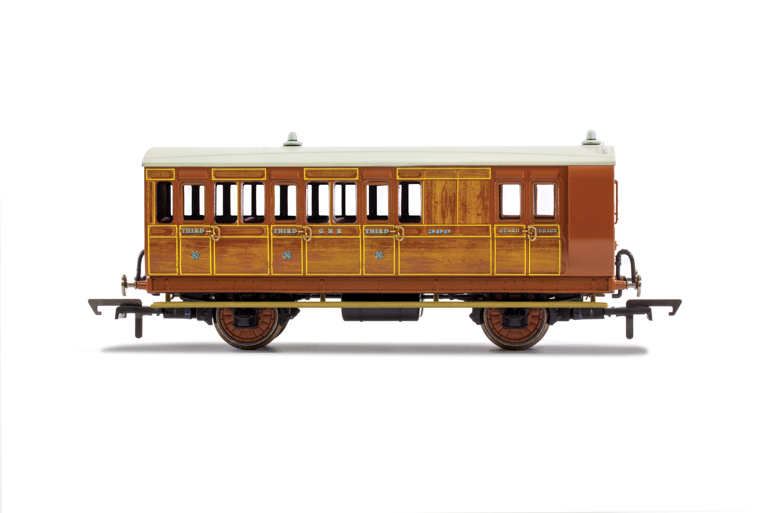 Hornby R40106 Coaches GNR  4 Wheel Coach  Brake 3rd Class  Fitted Lights  399 - Era 2