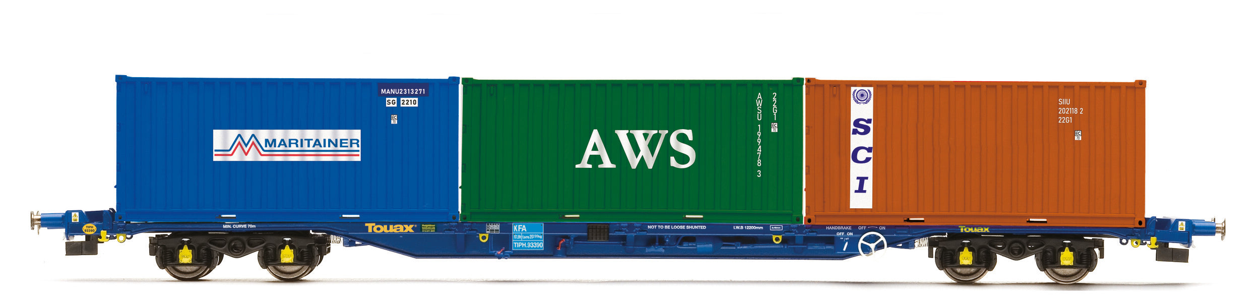 HORNBY R60131 KFA CONTAINER WAGON 3 X  20 FT CONTAINERS  TOUAX