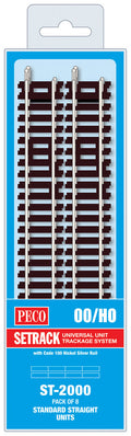PECO ST-2000 STANDARD STRAIGHT   168MM (6IN) LONG OO GAUGE SETRACK CODE 100 RIGID UNIT NICKEL SILVER TRACK WOODEN SLEEPERS