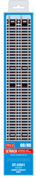PECO ST-2001 DOUBLE STRAIGHT  335MM (133/16 IN) LONG OO GAUGE SETRACK CODE 100 RIGID UNIT NICKEL SILVER TRACK WOODEN SLEEPERS