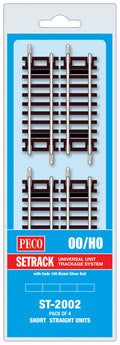 PECO ST-2002 SHORT STRAIGHT  79MM (3?IN) LONG OO GAUGE SETRACK CODE 100 RIGID UNIT NICKEL SILVER TRACK WOODEN SLEEPERS