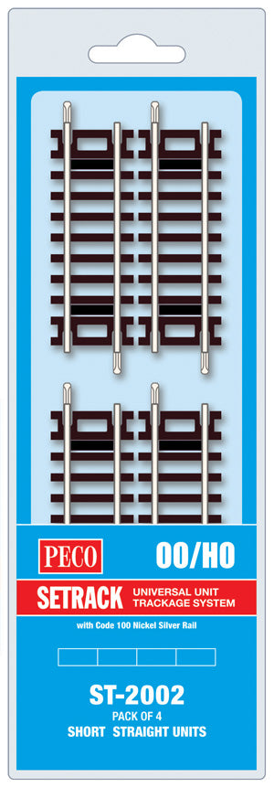 PECO ST-2002 SHORT STRAIGHT  79MM (3?IN) LONG OO GAUGE SETRACK CODE 100 RIGID UNIT NICKEL SILVER TRACK WOODEN SLEEPERS