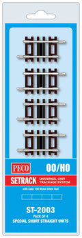 PECO ST-2003 SPECIAL SHORT STRAIGHT OO GAUGE SETRACK CODE 100 RIGID UNIT NICKEL SILVER TRACK WOODEN SLEEPERS