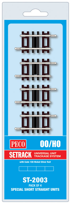 PECO ST-2003 SPECIAL SHORT STRAIGHT OO GAUGE SETRACK CODE 100 RIGID UNIT NICKEL SILVER TRACK WOODEN SLEEPERS