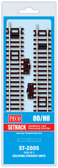 PECO ST-2005 ISOLATING STANDARD STRAIGHT & SWITCH  168MM (6IN) LONG OO GAUGE SETRACK CODE 100 RIGID UNIT NICKEL SILVER TRACK WOODEN SLEEPERS