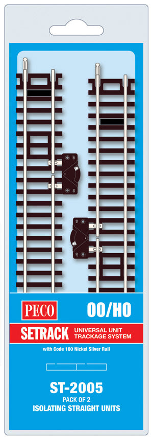 PECO ST-2005 ISOLATING STANDARD STRAIGHT & SWITCH  168MM (6IN) LONG OO GAUGE SETRACK CODE 100 RIGID UNIT NICKEL SILVER TRACK WOODEN SLEEPERS