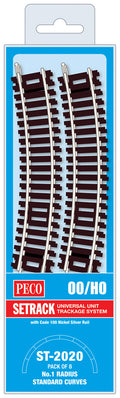 PECO ST-2020 NO.1 RADIUS STANDARD CURVE  371MM (14IN) RADIUS OO GAUGE SETRACK CODE 100 RIGID UNIT NICKEL SILVER TRACK WOODEN SLEEPERS