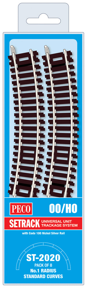 PECO ST-2020 NO.1 RADIUS STANDARD CURVE  371MM (14IN) RADIUS OO GAUGE SETRACK CODE 100 RIGID UNIT NICKEL SILVER TRACK WOODEN SLEEPERS