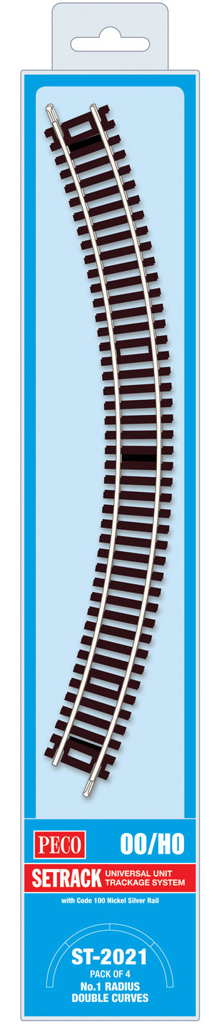 PECO ST-2021 NO.1 RADIUS DOUBLE CURVE  371MM (14IN) RADIUS OO GAUGE SETRACK CODE 100 RIGID UNIT NICKEL SILVER TRACK WOODEN SLEEPERS