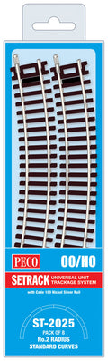 PECO ST-2025 NO.2 RADIUS STANDARD CURVE  438MM (17¼IN) RADIUS OO GAUGE SETRACK CODE 100 RIGID UNIT NICKEL SILVER TRACK WOODEN SLEEPERS