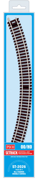 PECO ST-2026 NO.2 RADIUS DOUBLE CURVE  438MM (17¼IN) RADIUS OO GAUGE SETRACK CODE 100 RIGID UNIT NICKEL SILVER TRACK WOODEN SLEEPERS