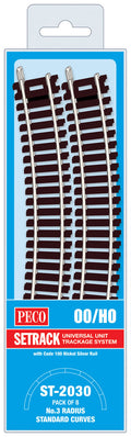 PECO ST-2030 NO.3 RADIUS STANDARD CURVE  505MM (19IN) RADIUS OO GAUGE SETRACK CODE 100 RIGID UNIT NICKEL SILVER TRACK WOODEN SLEEPERS