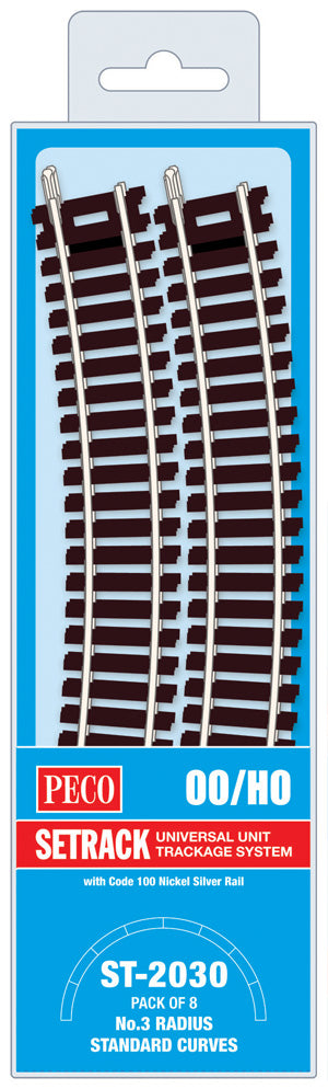 PECO ST-2030 NO.3 RADIUS STANDARD CURVE  505MM (19IN) RADIUS OO GAUGE SETRACK CODE 100 RIGID UNIT NICKEL SILVER TRACK WOODEN SLEEPERS