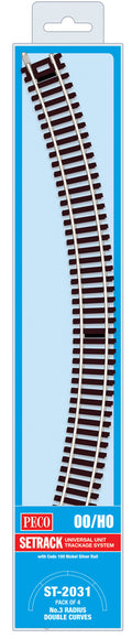 PECO ST-2031 NO.3 RADIUS DOUBLE CURVE  505MM (19IN) RADIUS OO GAUGE SETRACK CODE 100 RIGID UNIT NICKEL SILVER TRACK WOODEN SLEEPERS