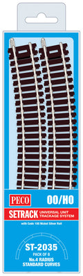 PECO ST-2035 NO.4 RADIUS STANDARD CURVE  571.5MM (22½IN) RADIUS OO GAUGE SETRACK CODE 100 RIGID UNIT NICKEL SILVER TRACK WOODEN SLEEPERS