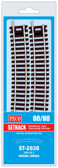 PECO ST-2038 SPECIAL CURVE (FOR USE WITH Y TURNOUT ST-247) OO GAUGE SETRACK CODE 100 RIGID UNIT NICKEL SILVER TRACK WOODEN SLEEPERS