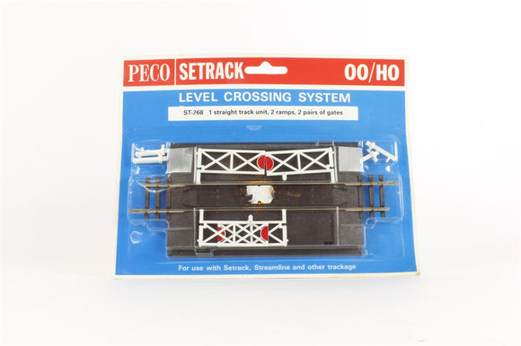 PECO ST-268 STRAIGHT LEVEL CROSSING  COMPLETE WITH 2 RAMPS & 4 GATES OO GAUGE SETRACK CODE 100 ACCESSORIES RIGID UNIT NICKEL SILVER TRACK WOODEN SLEEPERS