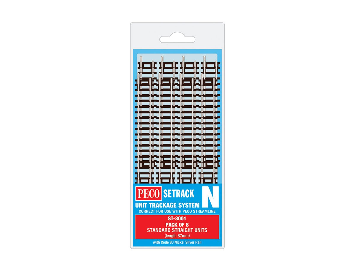 PECO ST-3001 STANDARD STRAIGHT 87MM LONG (8 X ST-1) N GAUGE SETRACK CODE 80 STRAIGHT TRACK  PACKS