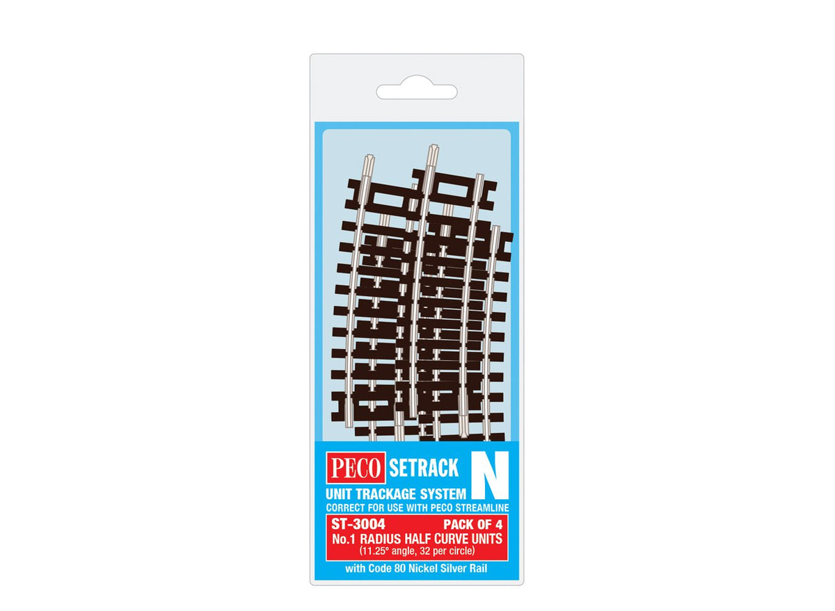 PECO ST-3004 NO.1 RADIUS HALF CUVE (4 X ST-4) N GAUGE SETRACK CODE 80 CURVED TRACK  PACKS