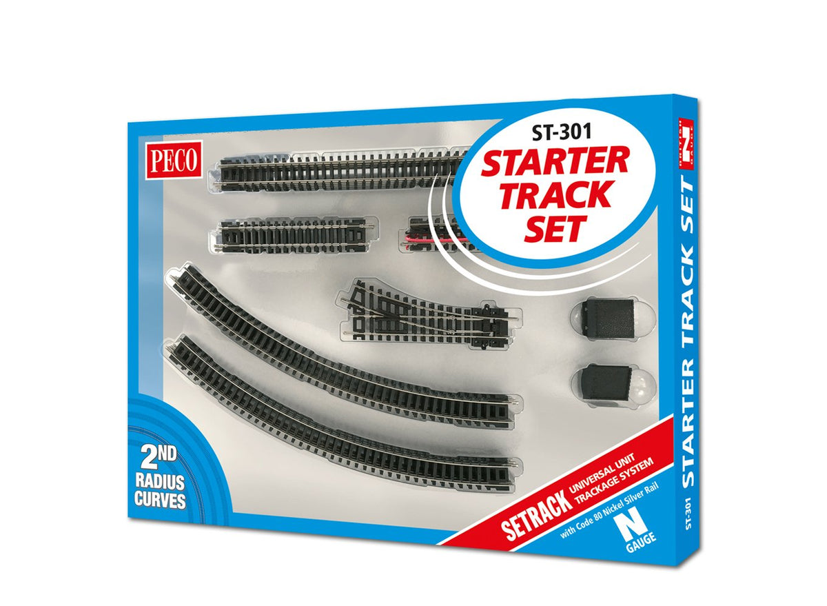 PECO ST-301 STARTER TRACK SET 2ND RADIUS COMPLETE BOXED N GAUGE SETRACK CODE 80 UNIVERSAL  RIGID TRACK TRACKAGE SYSTEM