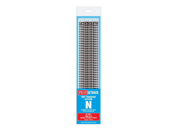 PECO ST-3011 DOUBLE STRAIGHT 174MM LONG (8 X ST-11) N GAUGE SETRACK CODE 80 STRAIGHT TRACK  PACKS